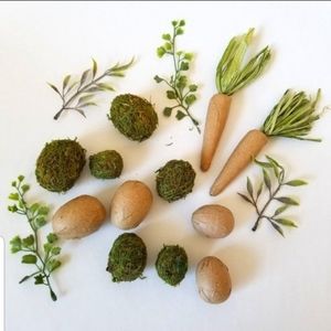 Easter Moss and Paper Mache Decor ( Eggs Carrots Plants )